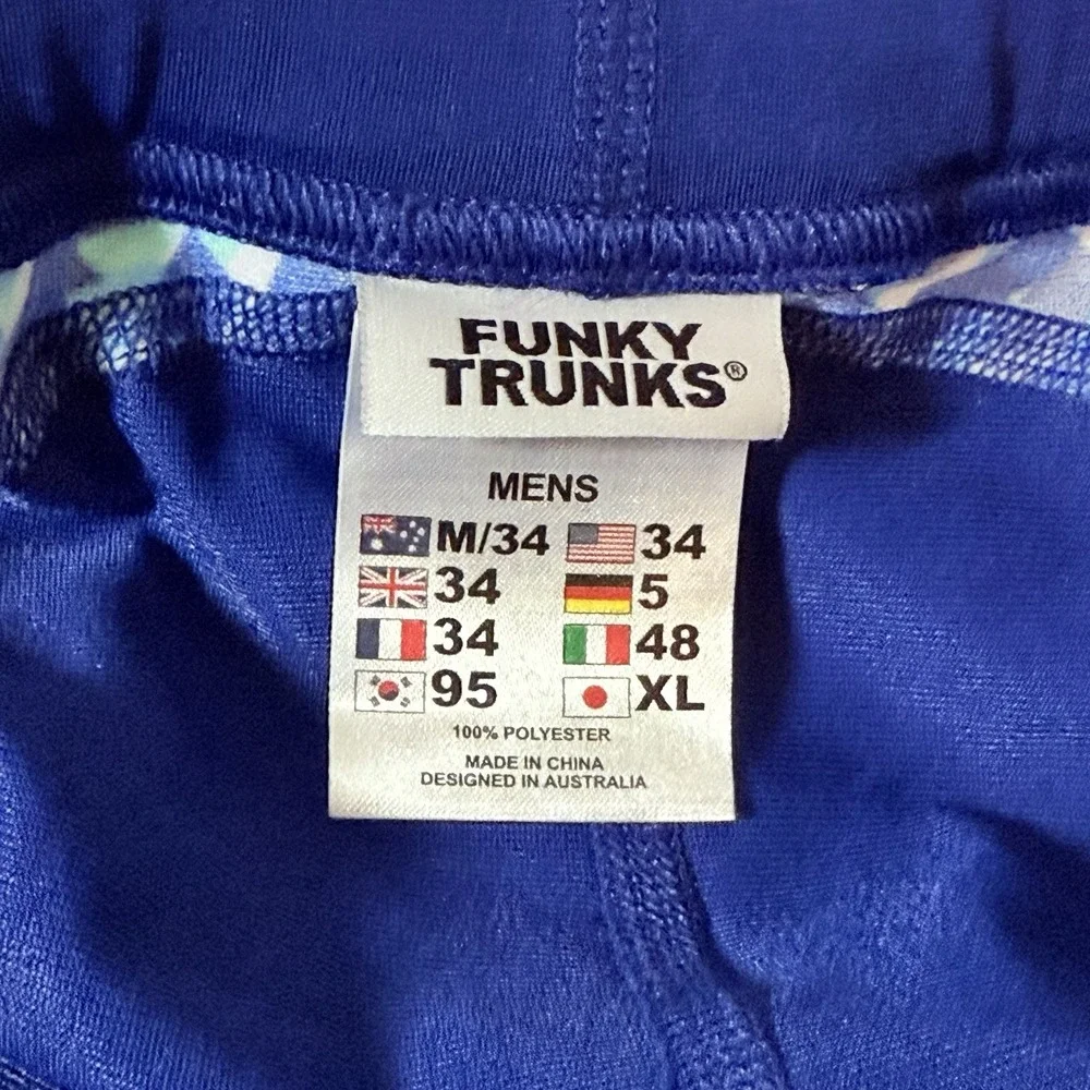 Funky Trunks Blue Geometric Print Swimming Training Jammer Men's 34/M